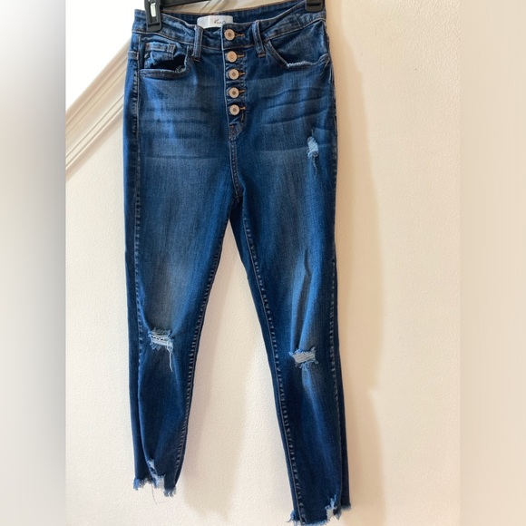 KANCAN Button Fly High Rise Distressed Skinny Jeans Stretchy Sz 26/5 - Picture 2 of 14
